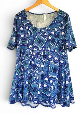 LuLaRoe Geometric Pattern Blue Perfect T Tunic Top Lularoe Unicorn